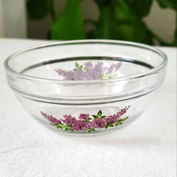 Durable Heat Resistant Small Glass Stacking Bowl with Purple Flower Desi… - Picture 1 of 5